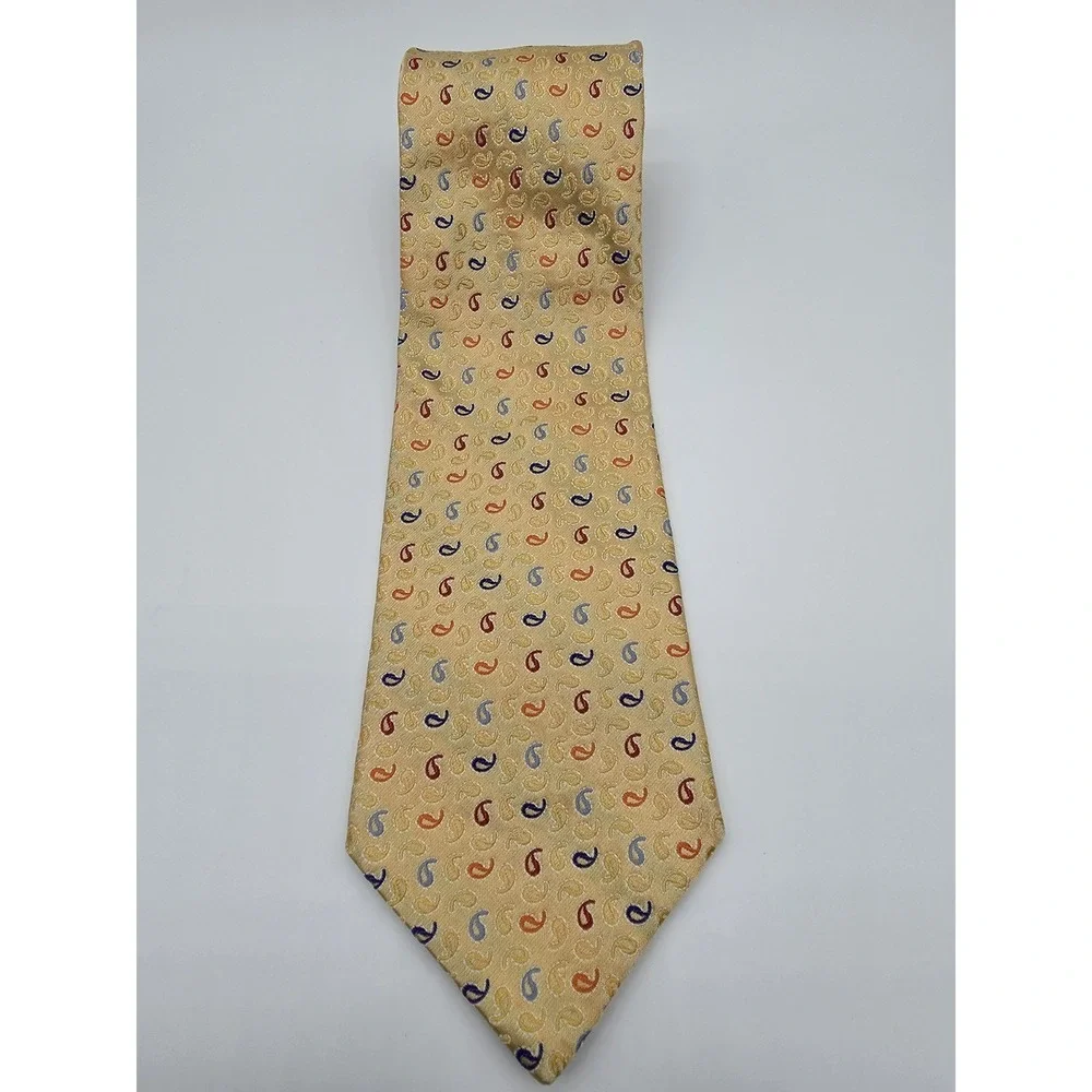 Vintage Tommy Hilfiger Silk Geometric Yellow Blue Paisley Tie 58